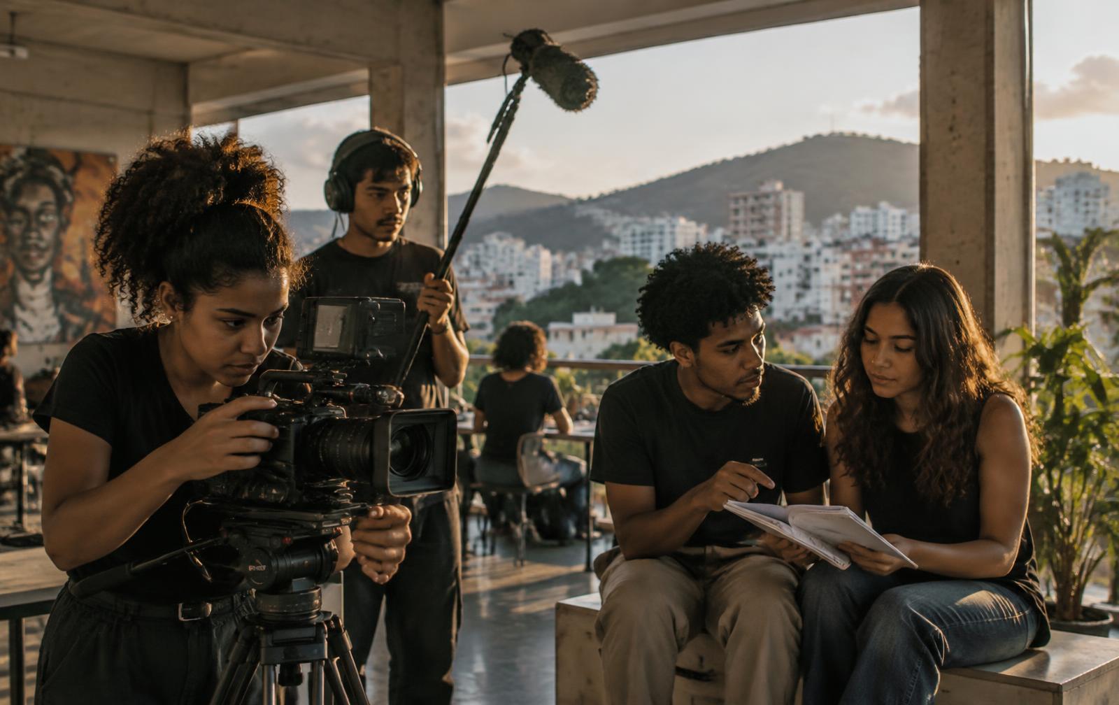 Cena conceitual de jovens em uma formação audiovisual em Belo Horizonte